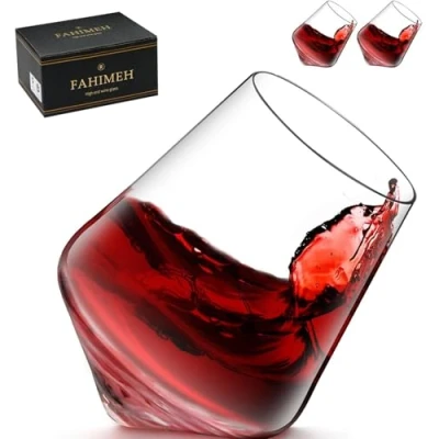 Image of Whisky Glass, Personalised Whiskey Glasses Set of 2, Crystal Rum Glass with Gift Box, 300ml Rotating Cognac Tumbler, Best for Men Birthday,Fathers Day, Anniversary