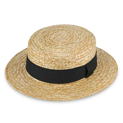 Image of fiebig Boater Straw Hat for Ladies &amp; Gentlemen Sun Made of 100% Circular Saw in Italy Gondoliere Spring Summer with Ribbon