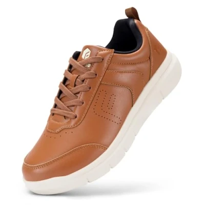 Image of FitVille Mens Wide Fit Smart Casual Shoes Lace Up Oxfords Non Slip Business Dress Lightweight Walking Sneakers, Brown, 13 UK X