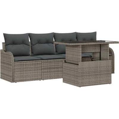 Image of vidaXL 5 Piece Garden Sofa Set with Cushions Grey Poly Rattan