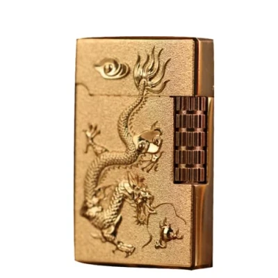Image of （SOLD WITHOUT GAS）Golden Portable Windproof Lighter, Butane Gas Refillable Lighter Adjustable Flame, Gift