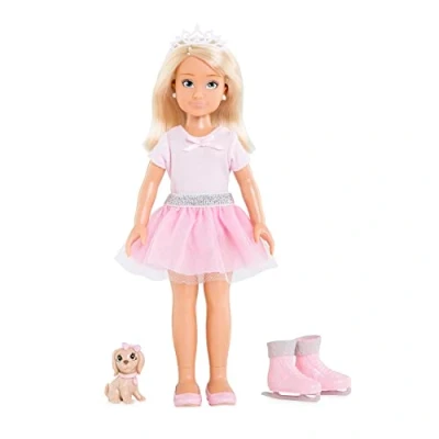 Image of Corolle 9000600010 Girls Valentine Ballerina Set, Dressing Doll with Dog, Crown, Earrings and Extra Ice Skates, 28 cm Toy Vanilla Fragrance, from 4 Years