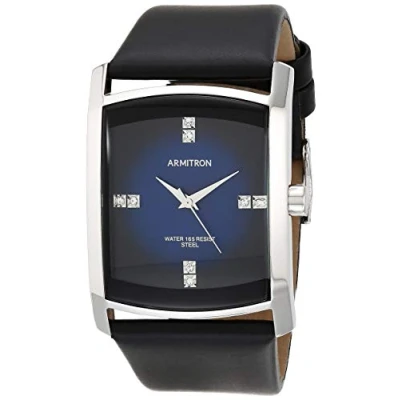Image of Armitron Men&#039;s 204604DBSVBK Dress Genuine Crystal Accented Silver Tone Black Leather Strap Watch