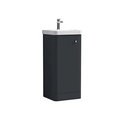 Image of nuie Modern Bathroom Floor Standing 1 Door Vanity Unit with Ceramic Basin, 400mm, Soft Black