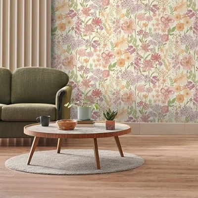 Image of SOPHIE LAURENCE Wildflowers Wallpaper Multicolored Floral Print on Cream, Washable and Wet Removable, Paste The Paper Application, Modern Style, 0.53m x 10.05m Roll for Any Room