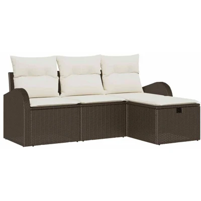 Image of vidaXL 4 Piece Garden Sofa Set with Cushions Brown Poly Rattan