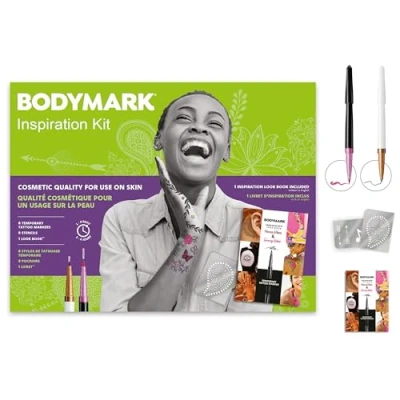 Image of Bic BodyMark Inspiration KIT Temporary Tattoo Markers, Cosmetic Quality Pack of 6 4 Brush Tips, 2 Fine 9 Stencil Sheets, and 1 Look Book Designed by Miryam Lumpini