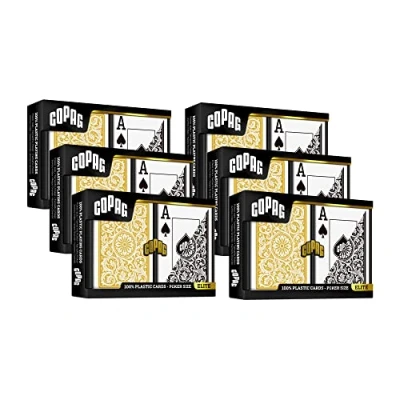 Image of Copag 1546 Design 100% Plastic Playing Cards, Poker Size (Standard) Black/Gold (Jumbo Index, 6 Sets)
