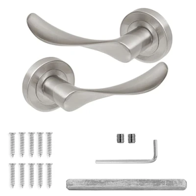 Image of Decoranddecor Brushed Chrome Door Handle Levers Aluminium Alloy Handles Lever with Fixings and Accessories