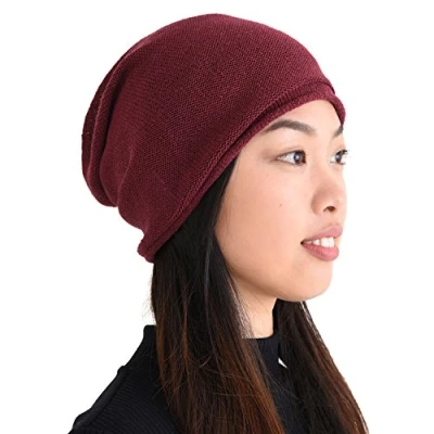 Image of Casualbox 100% Silk Beanie Natural Chemo Hat Sensitive Skin Oversized Slouchy Enji/Burgundy(Size: One Size)