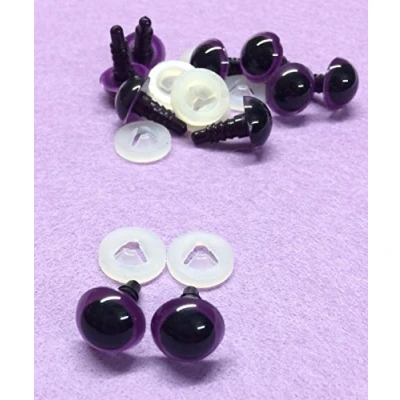 Image of celloexpress Pack of 5 Pairs PURPLE Eyes with Plastic Backs 12mm Safety for Soft Toys or Teddy Bears