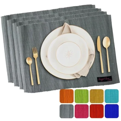 Image of Ragged Rose Set of 4 Cotton Placemats 27x37 cm Gift Wrapped Table Place Mats Ribbed Indoor &amp; Outdoor for Living Room, Dining Table, Kitchen