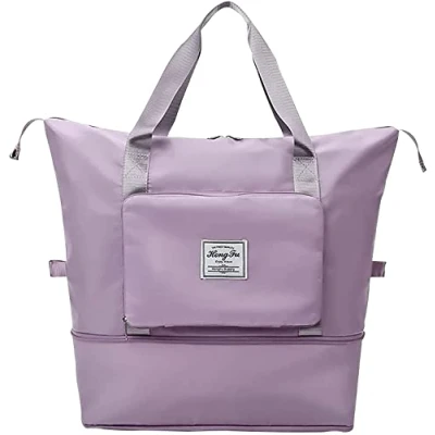 Image of Large Capacity Folding Travel Duffel Bag Portable Foldable Lightweight Waterproof Oxford Fabric Carry Luggage for Expandable Weekender Sports, Gym, Vacation (Purple)