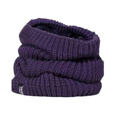Image of HEAT HOLDERS Ladies GENUINE Thermal Winter Warm Neck Warmer 3.4 Tog Fleece Cable Knit Snood Scarf Purple (Boden Chunky Warmer)