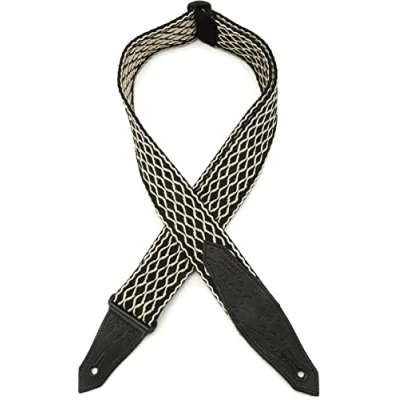 Image of Levy&#039;s Leathers 2&quot; Heavy weight Guitar Strap with Contrasting Woven Border, Cowboy Boot Design Leather Ends (MSSC80 BLK/WHT)