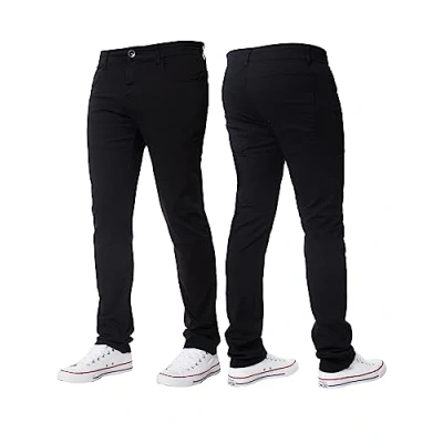Image of BRAND KRUZE Mens Stretch Slim Fit Chino Trousers Casual Work Jeans Pants KZ104 Black 34W / 32L