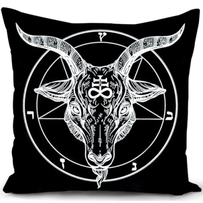 Image of KUNQIAN Gothic Cushion Cover Witchy Goat Decorations Black Pillow Gift for Women Men Home Decor Throw Case Livingroom Beddingroom Couch Sofa 18&quot;x18&quot;(45x45cm)