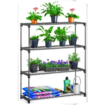 Image of Home Beauty 4 Tier Greenhouse Staging &amp; Shelving Racks, Multipurpose Storage Rack, Powder Coated Steel and Heavy Duty Units