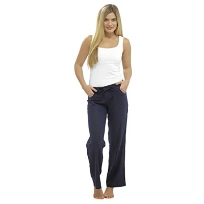 Image of Womens Solid Colour Elasticated Waist Linen Trouser Bottoms Pants Black 10