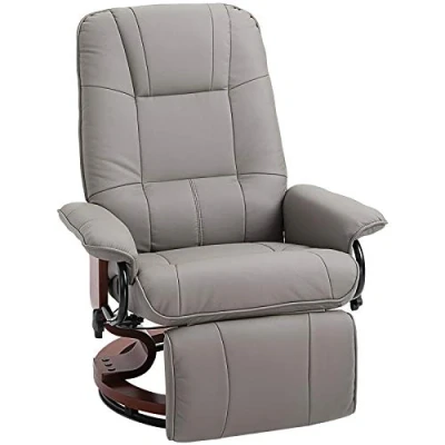 Image of HOMCOM Manual Recliner Chair Armchair Sofa with Faux Leather Upholstered Wooden Base for Living Room Bedroom, Grey