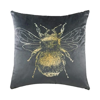 Image of Evans Lichfield Gold Bee Feather Filled Cushion, Grey, 43 x 43cm