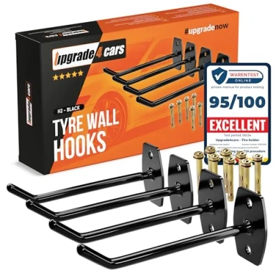 Image of Upgrade4cars Tyre Wall Hooks for 4 Rims Car Tire Holder Set with Screws Tyres Storage Hanger Rack