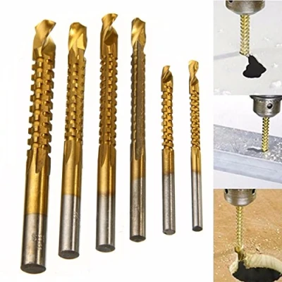 Image of 6pcs 3 8mm Titanium HSS Drill &amp; Saw Bit Set Cutting Carpenter Wood Metal Plastic Hole Tool
