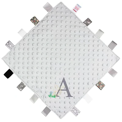 Image of TeddyTs Personalised Initial Easter Bunny Baby Taggy Ribbon Comforter Blanket (Grey), 36cm