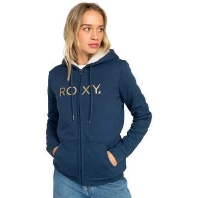 Image of Roxy Womens Itia Zip Sherpa Logo (Bsp0) Vest, Mood Indigo, S UK