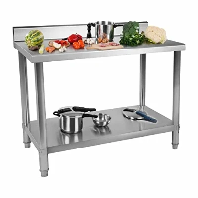 Image of Royal Catering RCAT 100/60 S Stainless Steel Table Work Bench (100 x 60 96 cm, Two worktops, Up to 90 kg, Upstand, HDF Board, Steel)