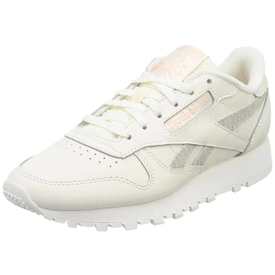 Image of Reebok Women&#039;s Classic Leather Sneaker, Chalk/Chalk/Possibly Pink F23 R, 6 UK