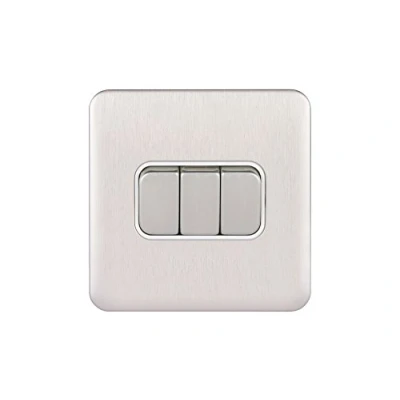 Image of Schneider Electric Lisse Screwless Deco 3 Gang 2 Way Light Switch, 10AX, GGBL1032WSS, Stainless Steel with White Insert