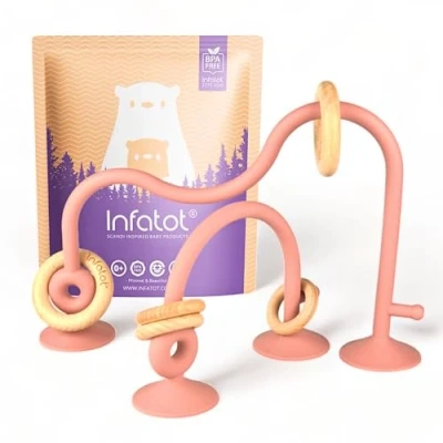 Image of Infatot® Suction Toy Baby Toys 6 Months Plus Wood &amp; Silicone Sensory for Babies Toys, Wooden High Chair Early Development Gifts Plum