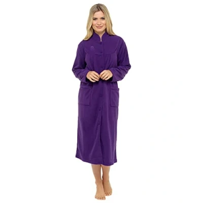 Image of undercover lingerie Ladies Button Front Soft Fleece Dressing Gown 4073 10/12,Purple