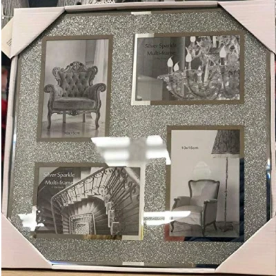 Image of CAPRISTAR Multi Aperture 4 Picture Photo Frame 6x4 Hold Silver Mirrored Crushed Jewel Crystal Diamante