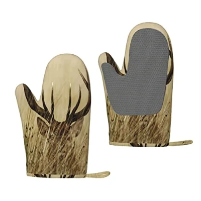 Image of Heat Resistant Silicone Oven Gloves Sets Of 2 Whitetail Deer Fawn In Wilderness Stag Kitchen Non Slip Mitts 1 Pair For Baking Cooking Bbq