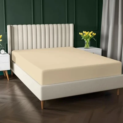 Image of Utopia Bedding Double Fitted Sheet, Beige 12 Inch (30cm) Deep Easy Care Soft Brushed Microfibre Fabric Shrinkage and Fade Resistant Bottom Sheet