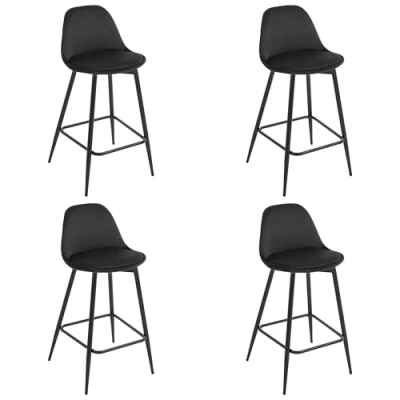 Image of Klihome Bar Stools Set of 4, Breakfast Stools, Kitchen with Back, Cushioned Velvet Seat and Metal Frame Footrest, Black, K0004BH 4 UK