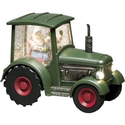 Image of Konstsmide Christmas Decorations LED Snow Globe Lantern Santa Claus in a Tractor/Indoor, 5 Hour Timer/Battery Operated: 3xAA 1.5V (excl.)/Christmas 1 Warm White Diode