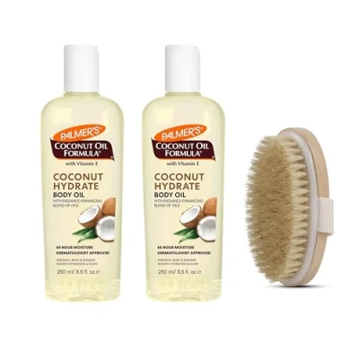 Image of Palmer&#039;s Coconut Oil Body Bundle 2X 250ml for Skin, 1X Dry Brush Exfoliation &amp; Hydration Moisturizing Care by Palmers