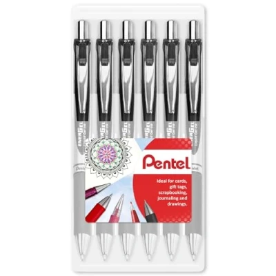 Image of Pentel EnerGel XM BL77 Retractable Liquid Gel Ink Pen 0.7mm 54% Recycled Clam Pack Gift Set of 6 (Black)
