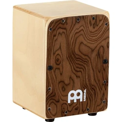 Image of Meinl Percussion Mini Cajon Drumbox Gift Idea for Musicians Decorative Children and Adults Playing Surface Burl Wood (MC1BW)