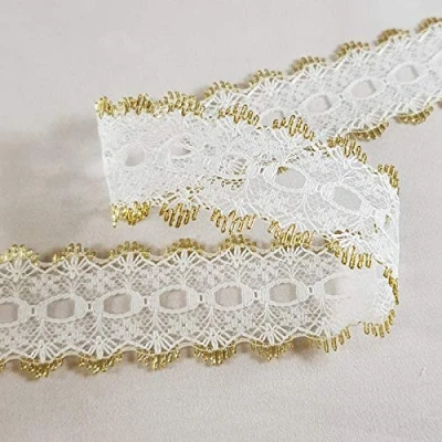 Image of Spectrim Knitting in Eyelet Lace 30 mm Wide Ribbon Sewing for Trimmings Works Home Decoration Gift Wrapping DIY Crafts (White &amp; Gold Mix, 25 Meters)