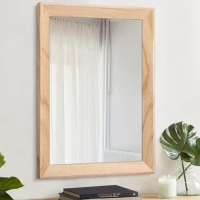 Image of AAZZKANG Mirror Wall Rustic Wood Framed Vintage 50 x 40 cm Bathroom Bedroom Decorative Rectangle Hanging