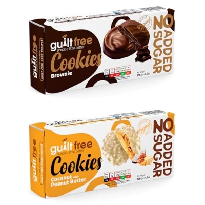 Image of GuiltFree No Added Sugar &amp; Free Cookies Biscuits (Pack of 2) Perfect for Diabetic Gift Hamper Basket Occassions (Brownie Coconut Peanut Butter)