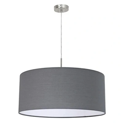Image of Eglo Pasteri Pendant lamp, 1 Flame Fabric Light, Hanging Light Made of Steel and Fabric, Colour: Matt Nickel, Grey, Socket: E27, Ø: 53 cm/20.8 inches