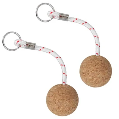 Image of AB Tools 2 Pack 52mm Floating Cork Ball Keyring Key Float Boat Fishing Sailing Buoyant Keys Ring