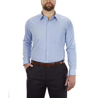 Image of Van Heusen Men&#039;s Tall Dress Shirt Big Fit Poplin, Cameo Blue, 20&quot; Neck 34&quot; 35&quot; Sleeve