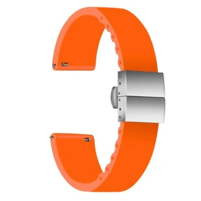 Image of ULLCHRO Silicone Watch Strap Replacement Rubber Band Waterproof 14mm, 16mm, 18mm, 20mm, 22mm, 24mm Bracelet with Stainless Steel Deployment Buckle (20mm, Orange)