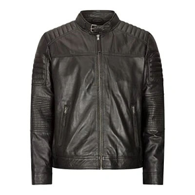 Image of TruClothing Mens Real Leather Biker Jacket Zipped Short Tailored Fit Classic Black Brown Retro 5XL